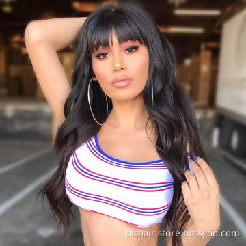Human hair with bangs without front lace Brazil real human hair wig machine made wig straight hair 150% density natural color
